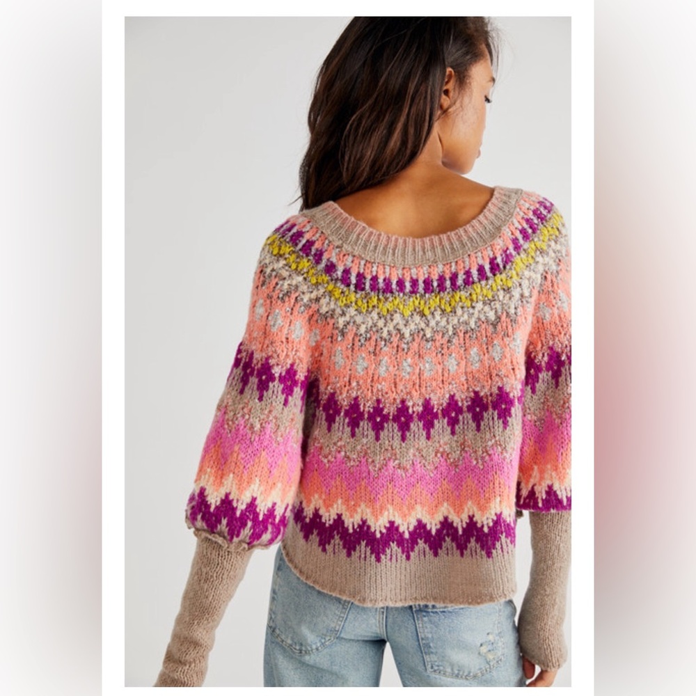 Free People Home For The Holidays Sweater Raspberry Combo Size Medium NWOT - Picture 2 of 6
